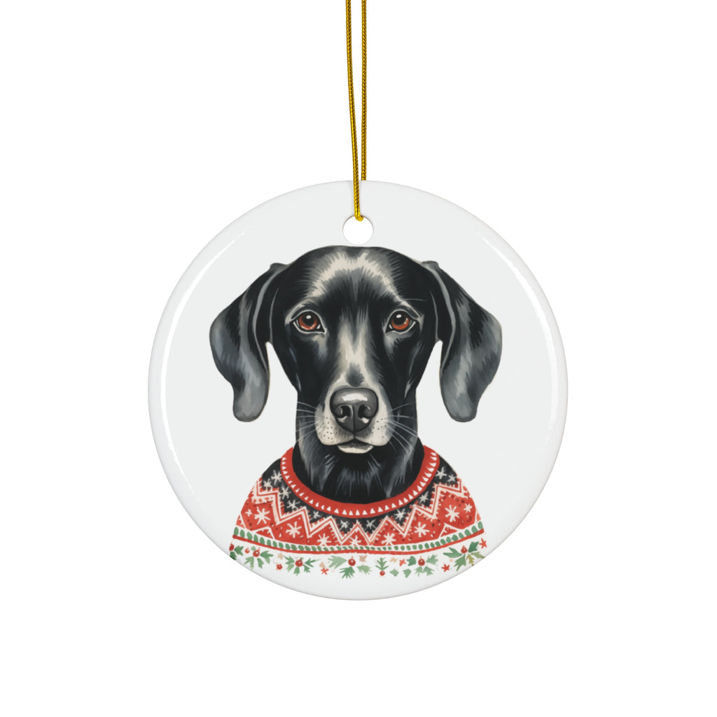 Dog With Christmas Sweater Ceramic Disc Ornament           Item #73659