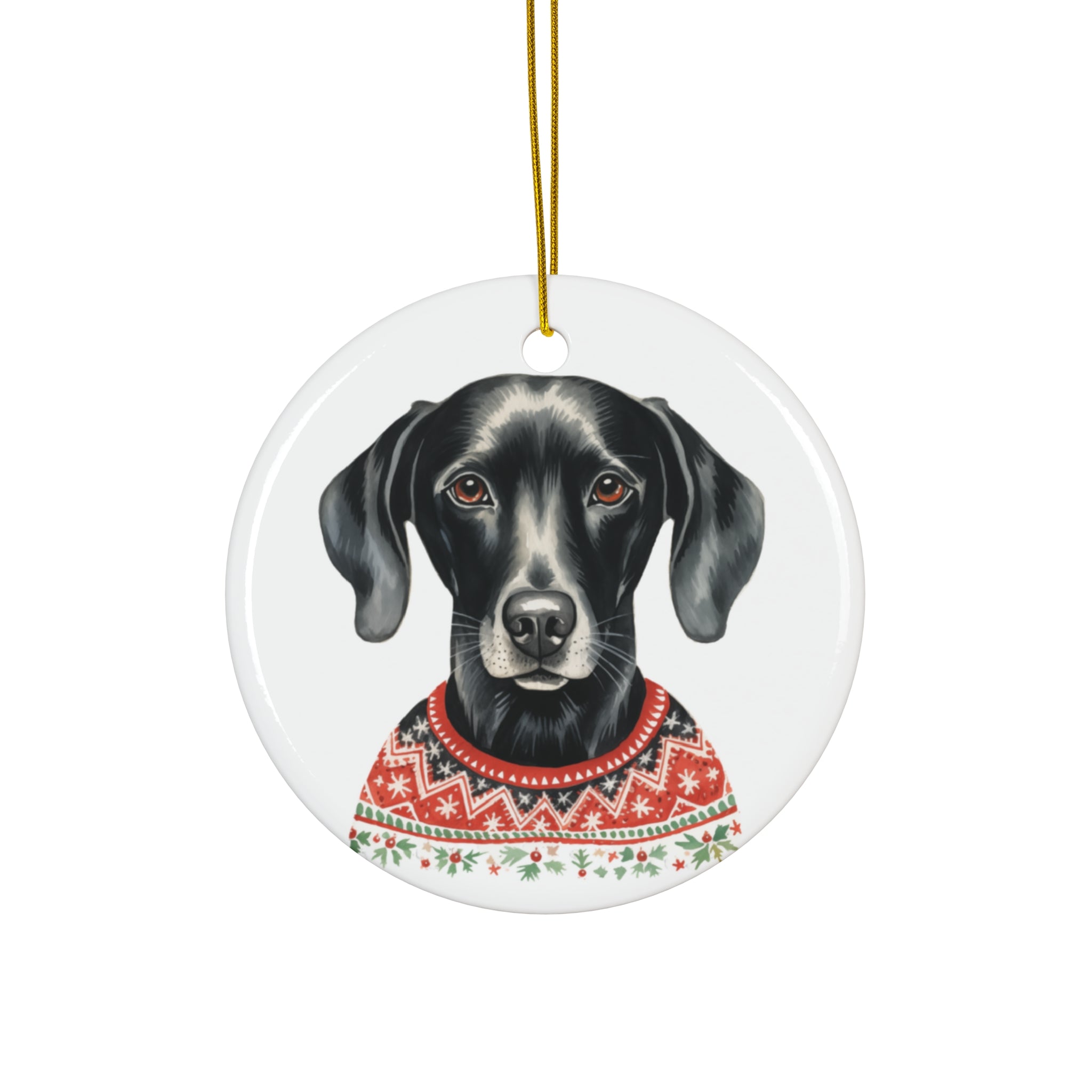 Dog With Christmas Sweater Ceramic Disc Ornament           Item #73659