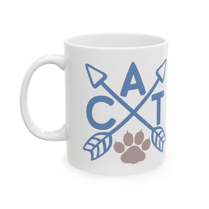 Ceramic Mug - Blue Arrow Floral Cat Initial Monogram 11oz  Item #251662