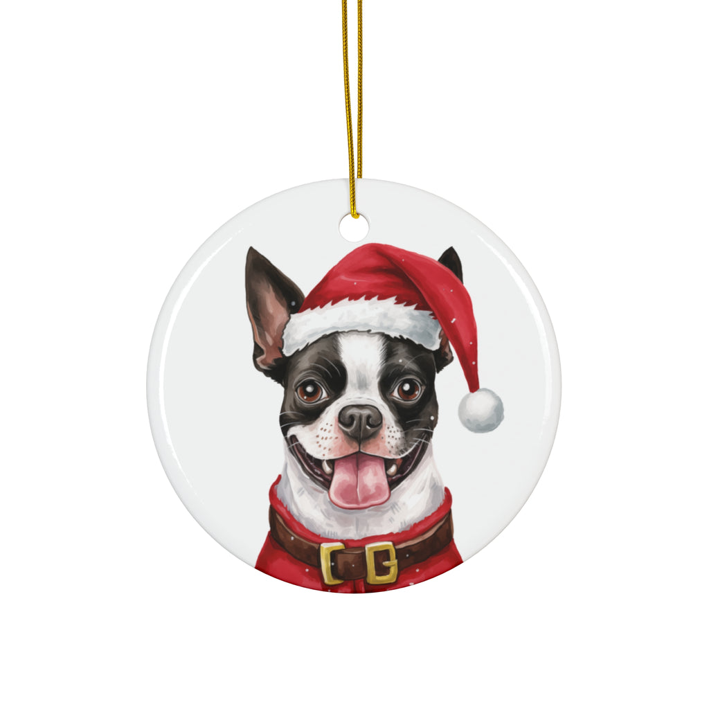 Dog With Christmas Sweater Ceramic Disc Ornament        Item #8389383