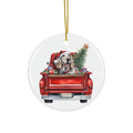 English Setter Christmas Dog In Red Truck Ceramic Disc Ornament         Item #198959
