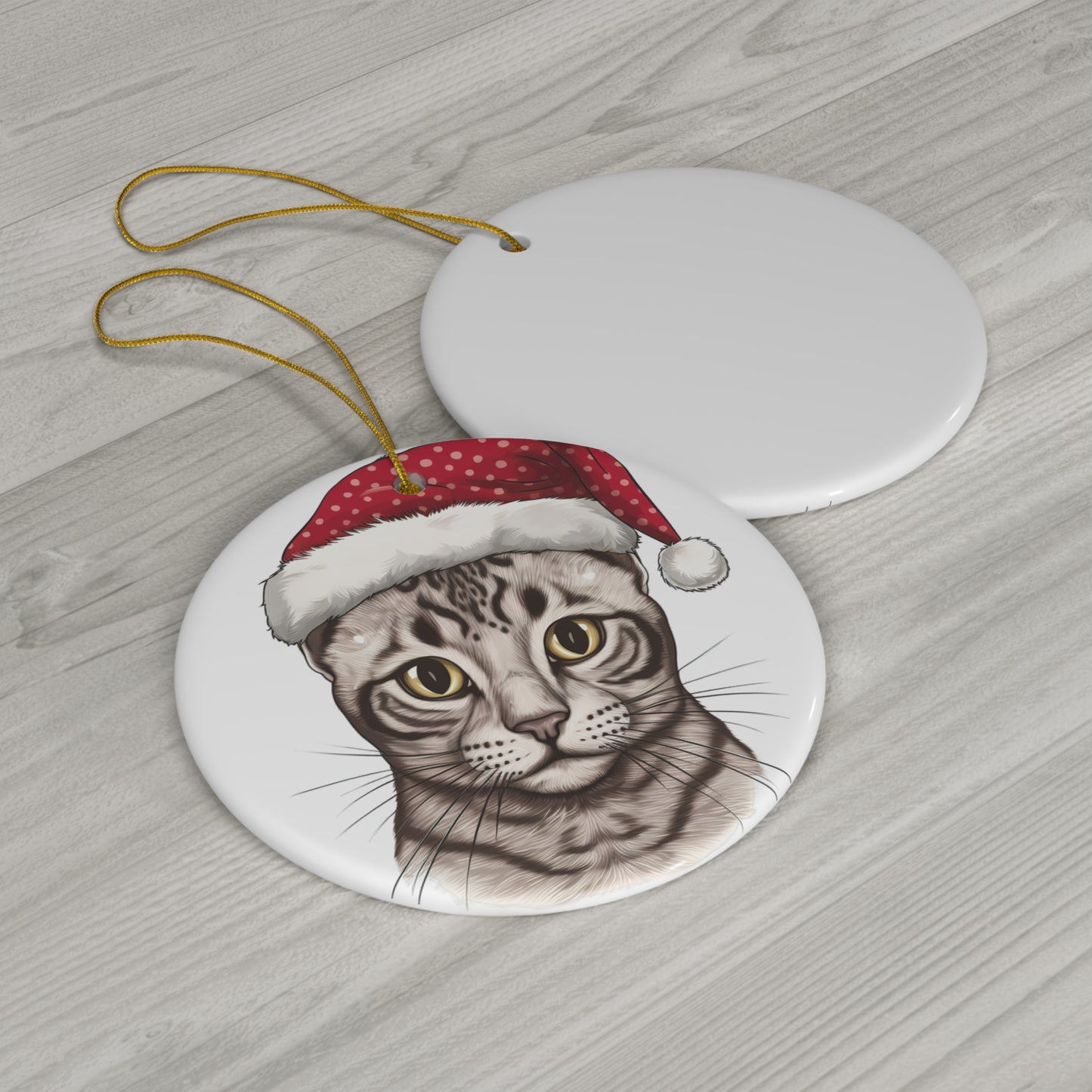 Egyptian Mau Cat With Santa Hat Ceramic Ornament     Item #713724