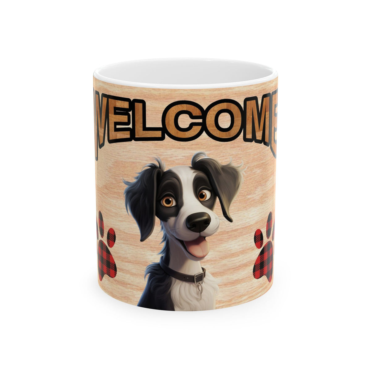 Welcome Dog Mug — Cute Border Collie Paw Print Ceramic Coffee Cup 11oz   Item #323628