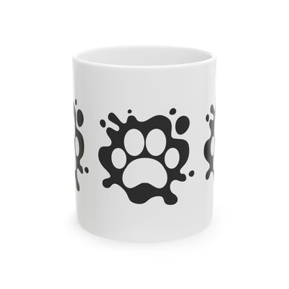 Paw Splash Ceramic Mug – Cute Black Paw Print Coffee Cup 11oz   Item #58515