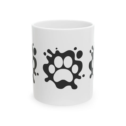 Paw Splash Ceramic Mug – Cute Black Paw Print Coffee Cup 11oz   Item #58515
