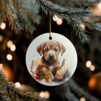 Ceramic Christmas Ornament – Adorable Puppy with Holiday Lights    Item #742729