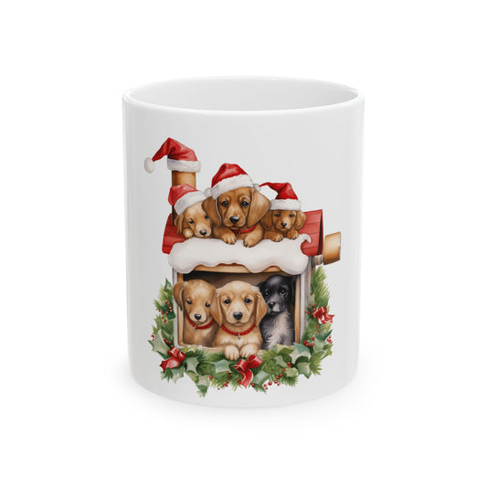 Christmas Puppies Ceramic Mug – Festive Dogs in Santa Hats 11oz  Item #825256