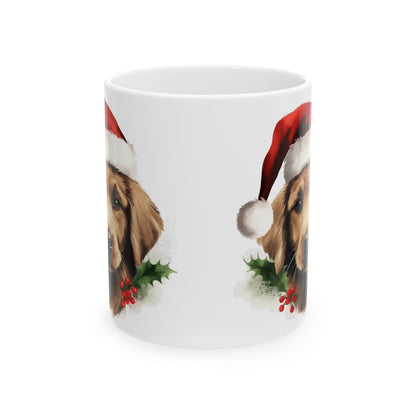 Christmas Puppy In Santa Hat Holiday Ceramic Mug 11oz   Item #838615