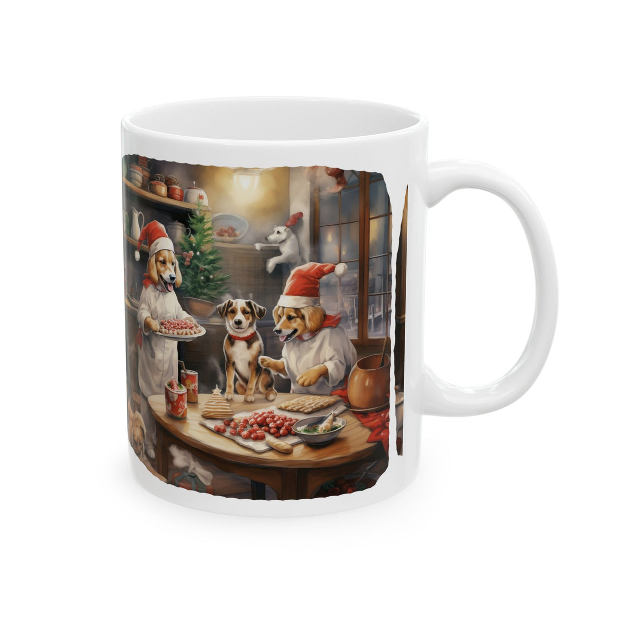Christmas Kitchen Dogs Ceramic Mug — Festive Dogs in Santa Hats 11oz   Item #100811