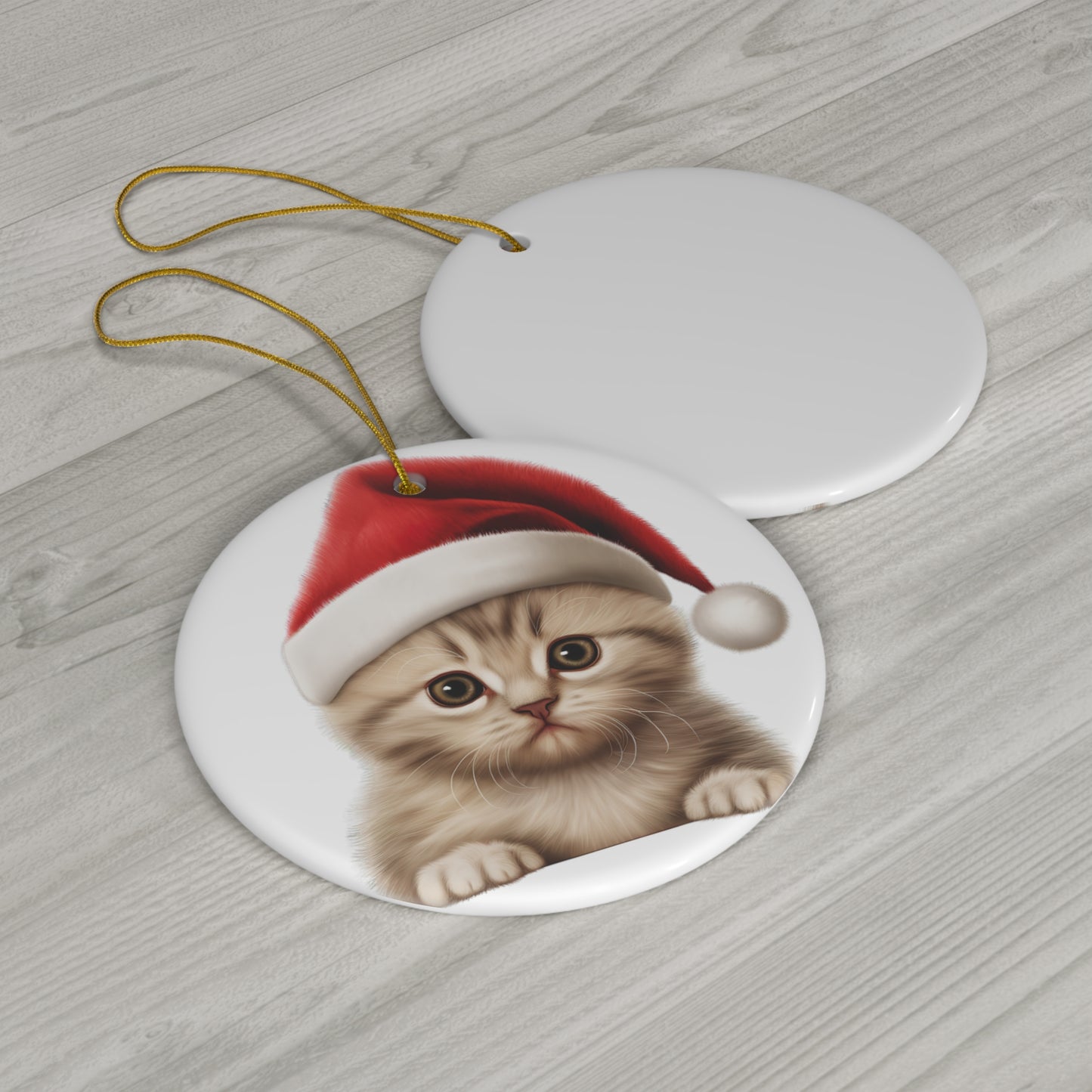 Ceramic Ornament - Exotic Shorthair Kitten With Santa Hat      Item #541314