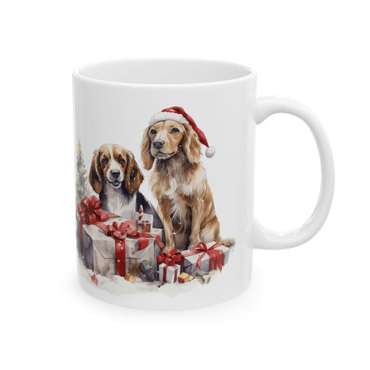 Christmas Dogs With Santa Hat and Presents Ceramic Mug  11oz  Item #280318