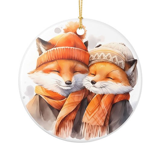 Ceramic Ornament – Cozy Winter Fox Couple Holiday Decoration   Item #257947