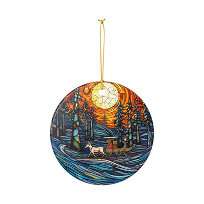Ceramic Christmas Ornament – Stained Glass Winter Sleigh Ride Design   Item #301101