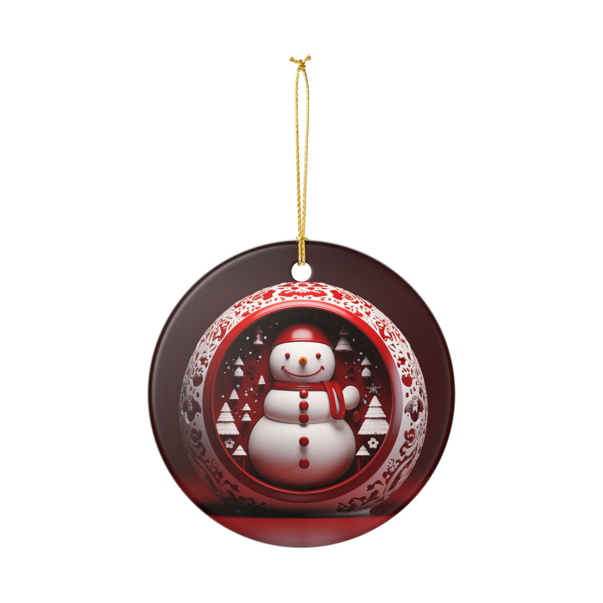 Ceramic Christmas Ornament with Snowman Design    Item #96402