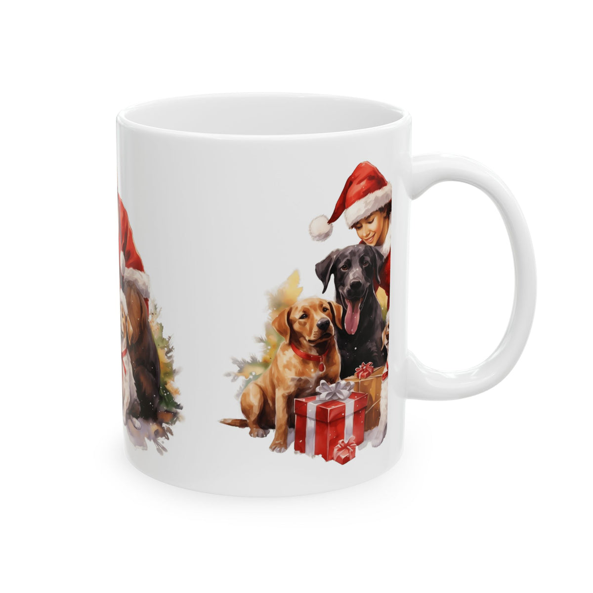 Christmas Dog Mug – Santa Boy with Puppies Holiday Ceramic Coffee Cup 11oz  Item #59981