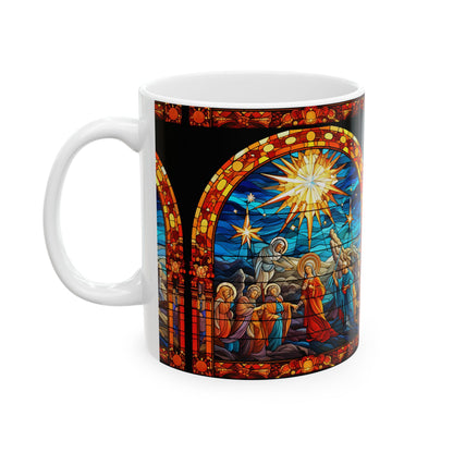Stained Glass Cathedral Window Nativity Christmas Ceramic Mug 11oz   Item #670376