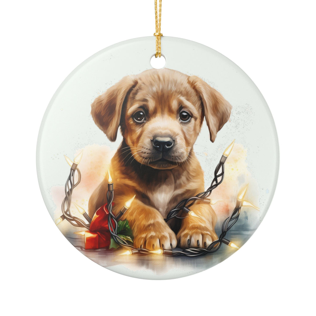 Ceramic Christmas Ornament – Adorable Puppy with Holiday Lights    Item #742729