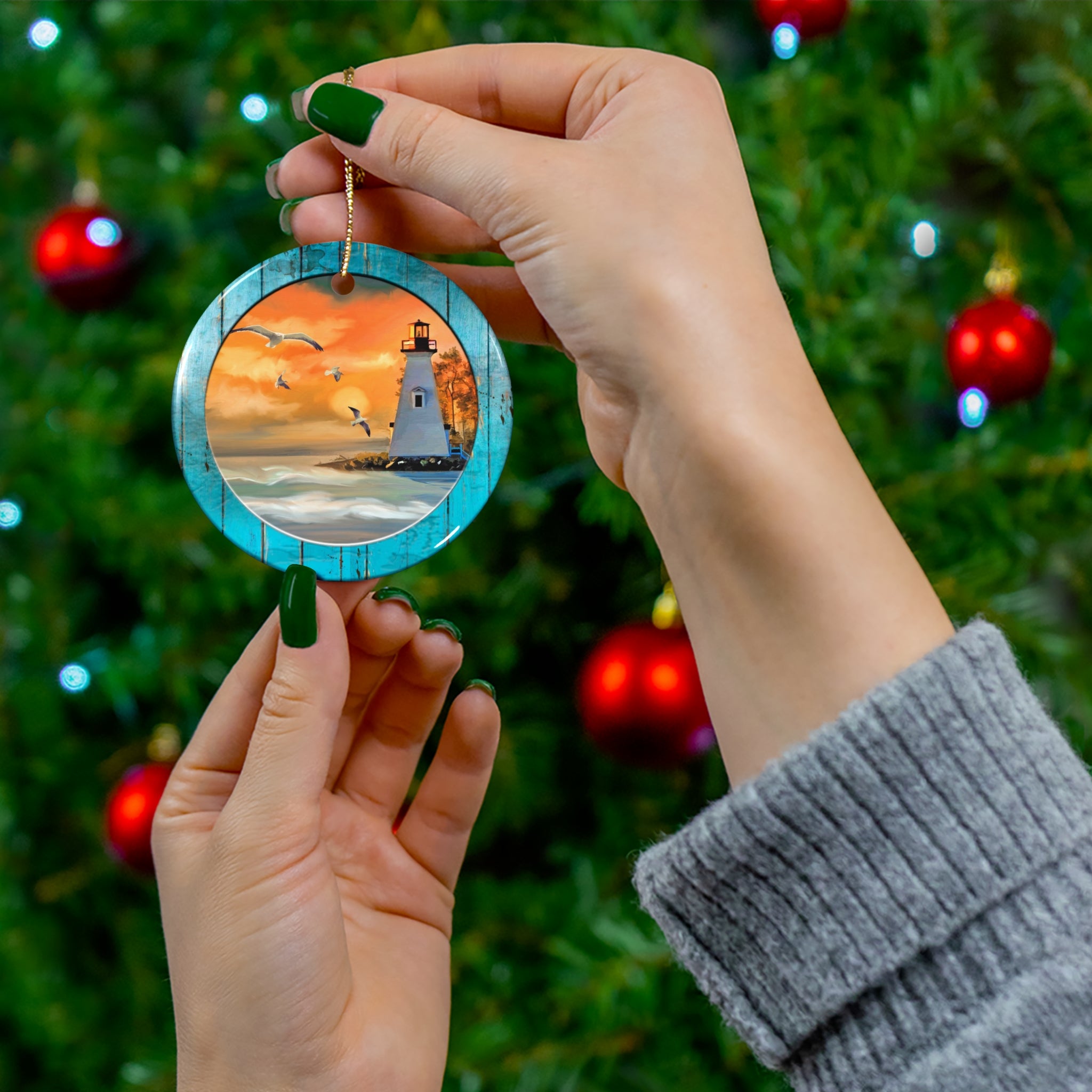 Lighthouse Ceramic Disc Ornament         Item #5929576 - Buckshot's Bargain Barn