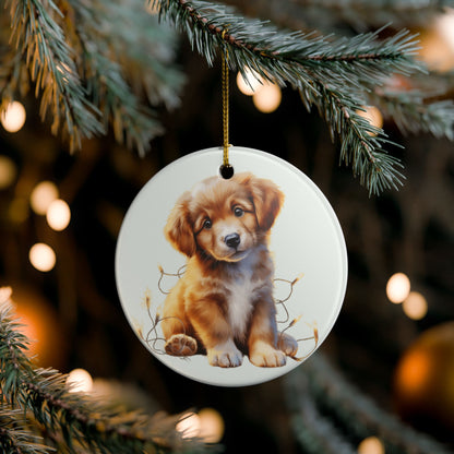 Adorable Golden Retriever Puppy Ceramic Christmas Ornament    Item #618234