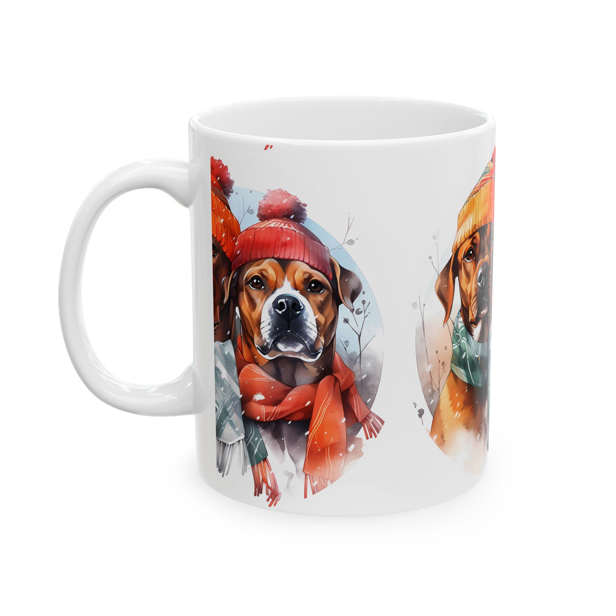 Winter Dog Mug — Two Puppies in Knit Hats & Scarves Ceramic Coffee Cup 11oz   Item #932351