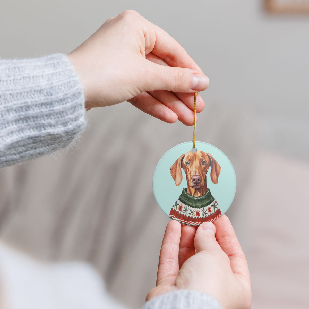 Festive Dog With Sweater Ceramic Christmas Ornament   Item #352433