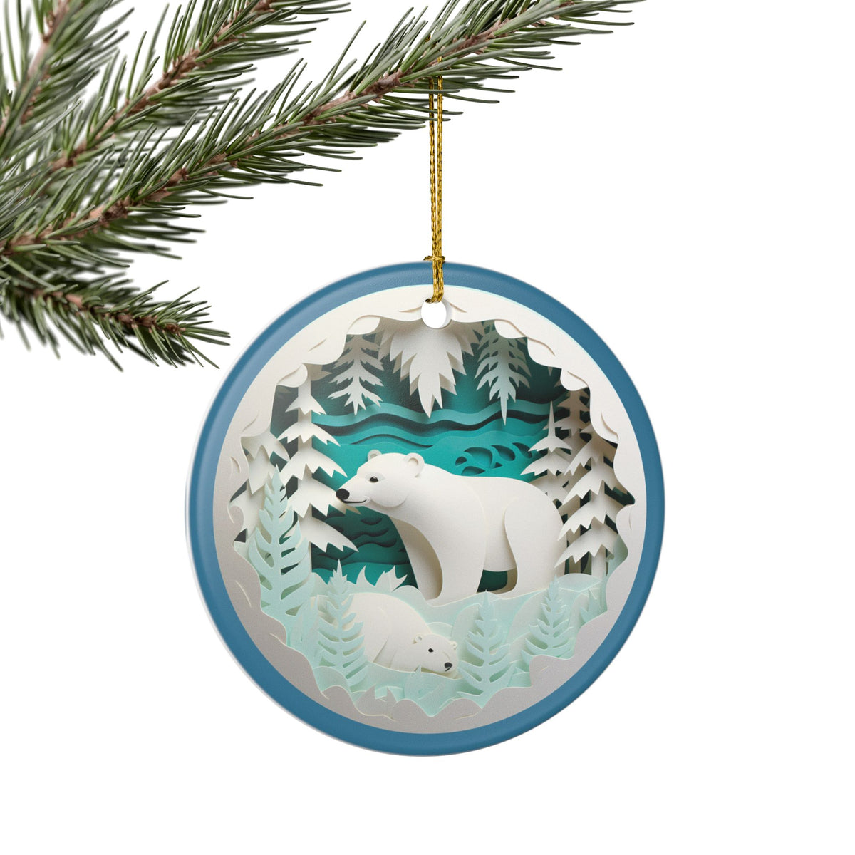 Polar Bear Family Winter Forest Ceramic Ornament   Item #375247