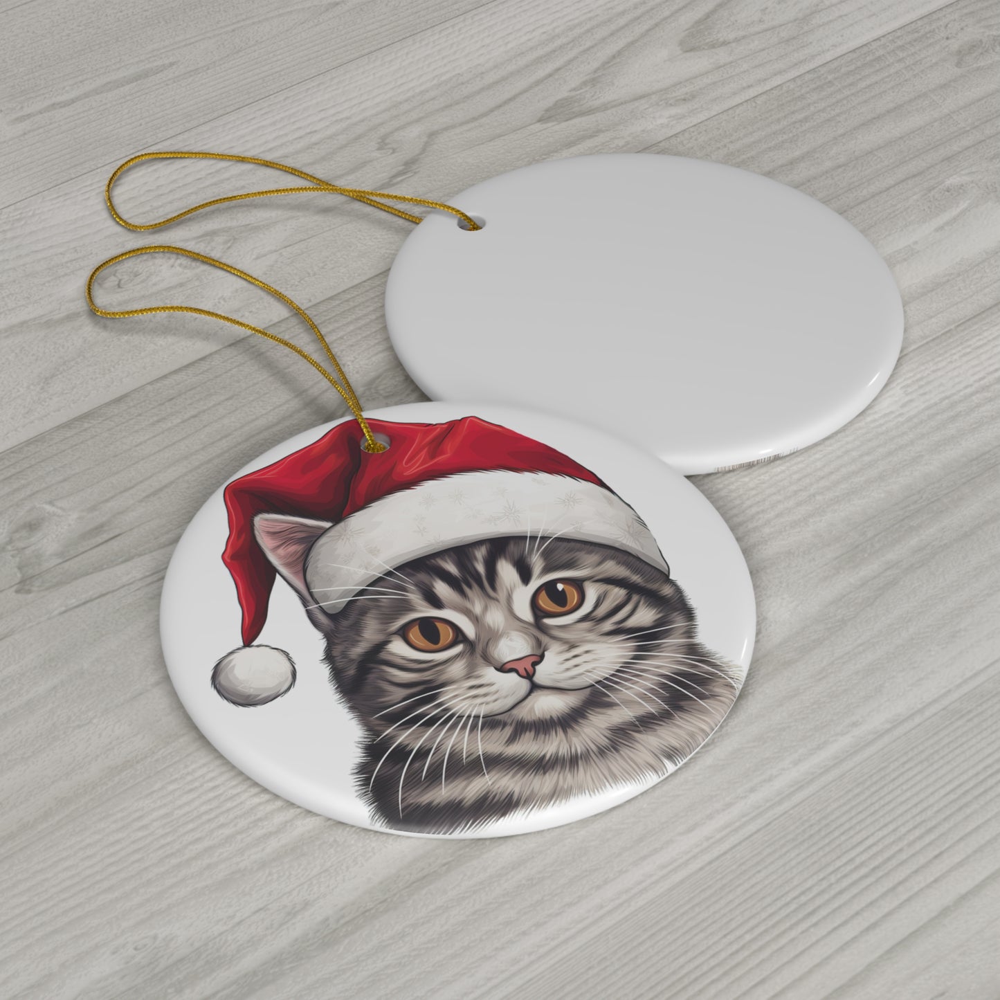 American WireHair Cat With Santa Hat Ceramic Ornament      Item #8840289