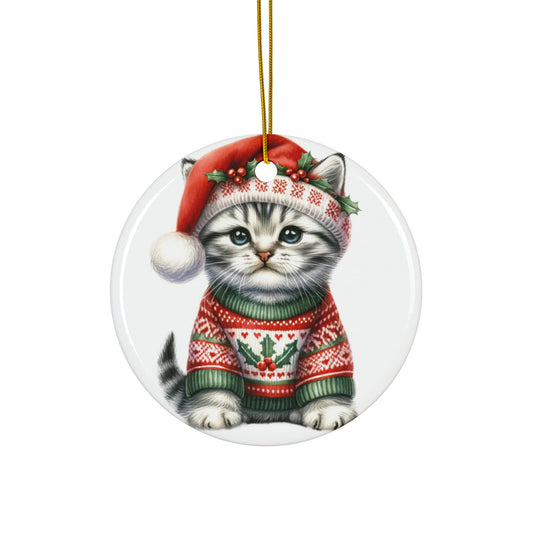 American Bobtail Christmas Kitten Ceramic Disc Ornament        Item #410804