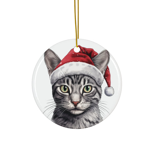 Egyptian Mau Cat With Santa Hat Ceramic Ornament     Item #5955222