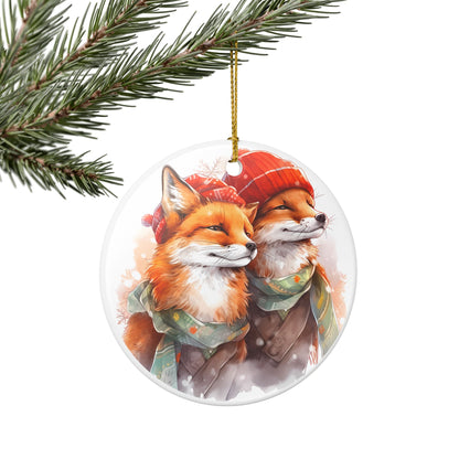 Festive Fox Couple Ceramic Christmas Ornament   Item #276895