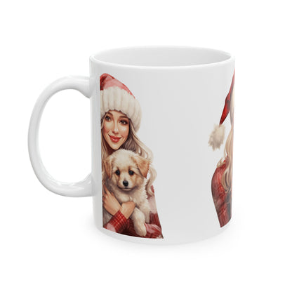 Christmas Santa Girl with Puppy Ceramic Mug 11oz   Item #224802