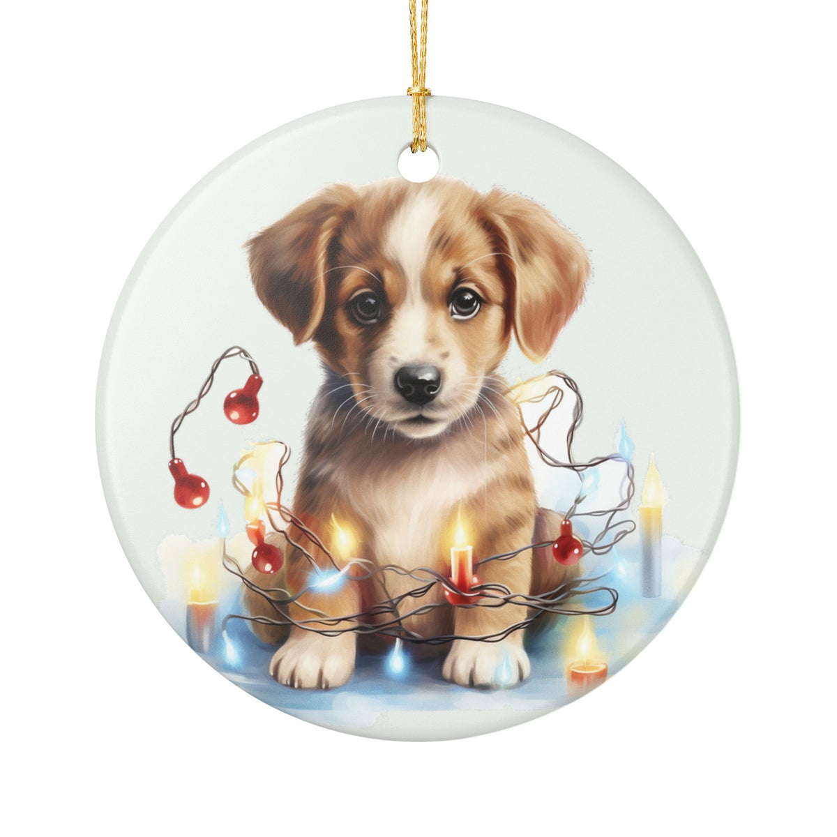 Adorable Puppy Christmas Lights Ceramic Ornament    Item #108784