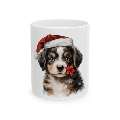 Christmas Puppy Ceramic Mug — Bernese Puppy with Santa Hat 11oz  Item #847597