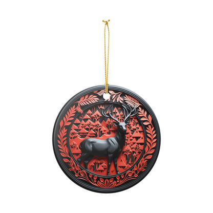 Ceramic Reindeer Forest Ornament – Rustic Christmas Tree Decoration   Item #76427