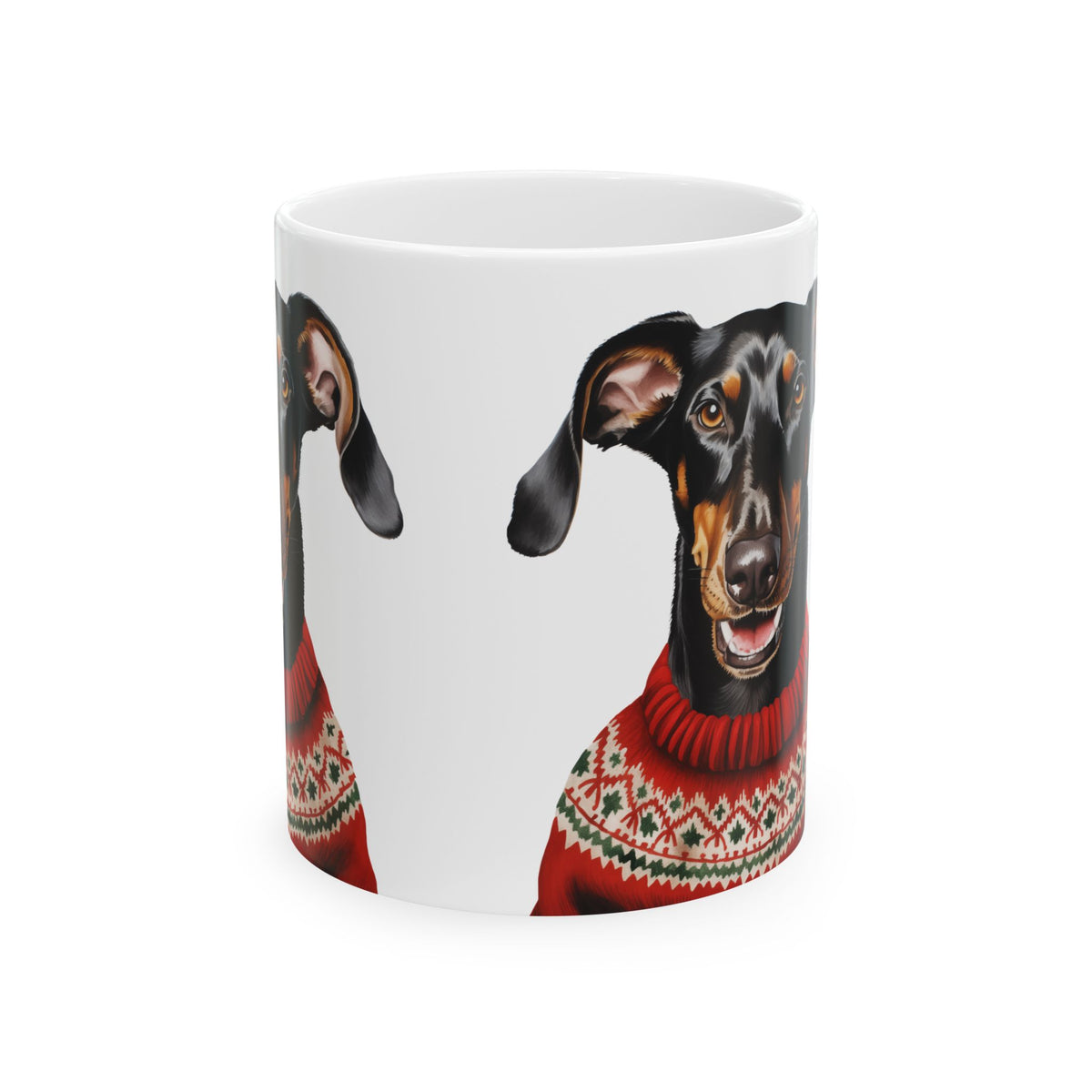 Dachshund in Christmas Sweater Ceramic Mug – Festive Dog Lover Coffee Cup 11oz   Item #102323