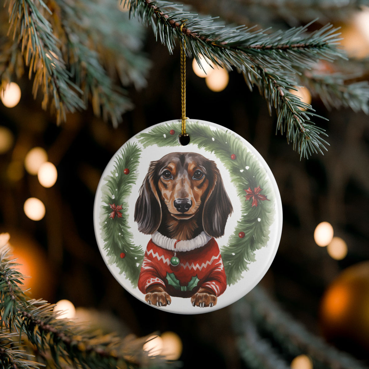 Christmas Dachshund in Sweater Ceramic Ornament  Item #389938