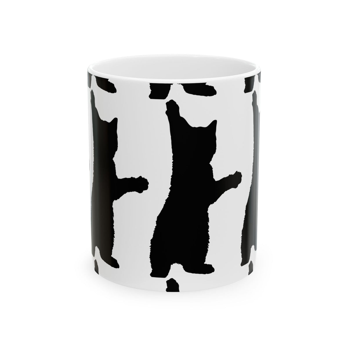 Cat Print Ceramic Mug – Black & White Farmhouse Coffee Cup 11oz    Item #791717
