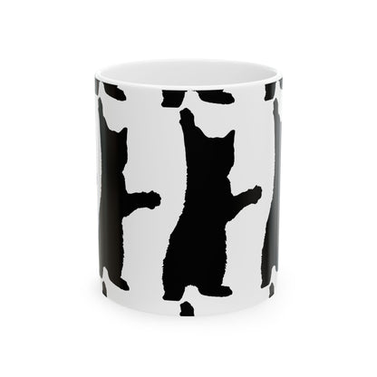 Cat Print Ceramic Mug – Black & White Farmhouse Coffee Cup 11oz    Item #791717