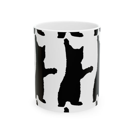 Cat Print Ceramic Mug – Black & White Farmhouse Coffee Cup 11oz    Item #791717