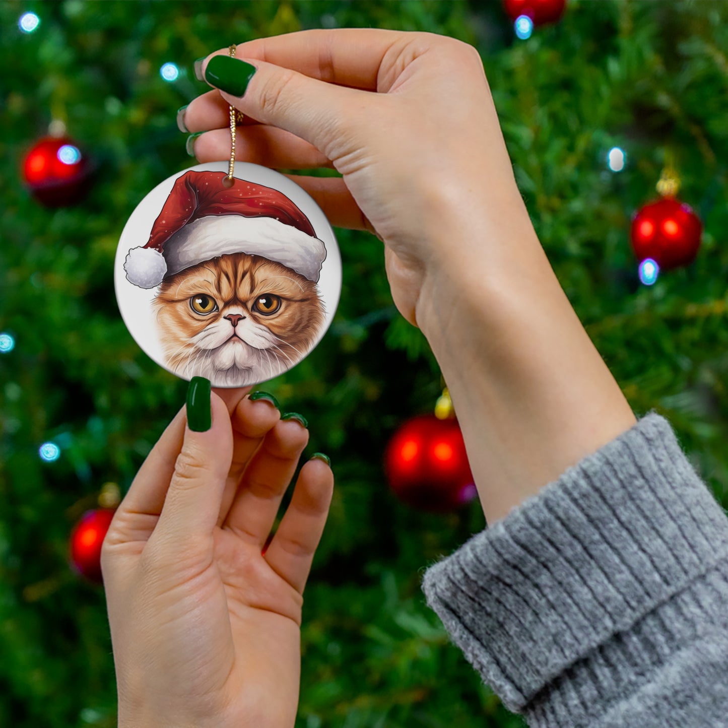 Exotic Shorthair Cat With Santa Hat Ceramic Ornament      Item #369404