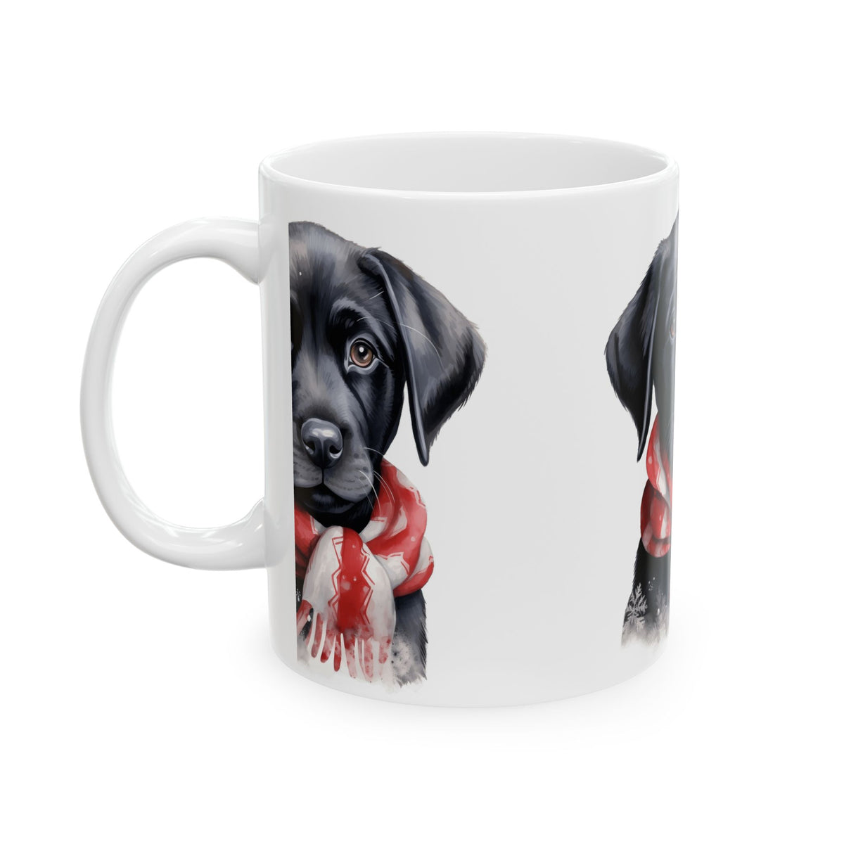 Black Labrador Puppy Mug with Red Scarf – Cute Holiday Coffee Cup 11oz  Item #720997