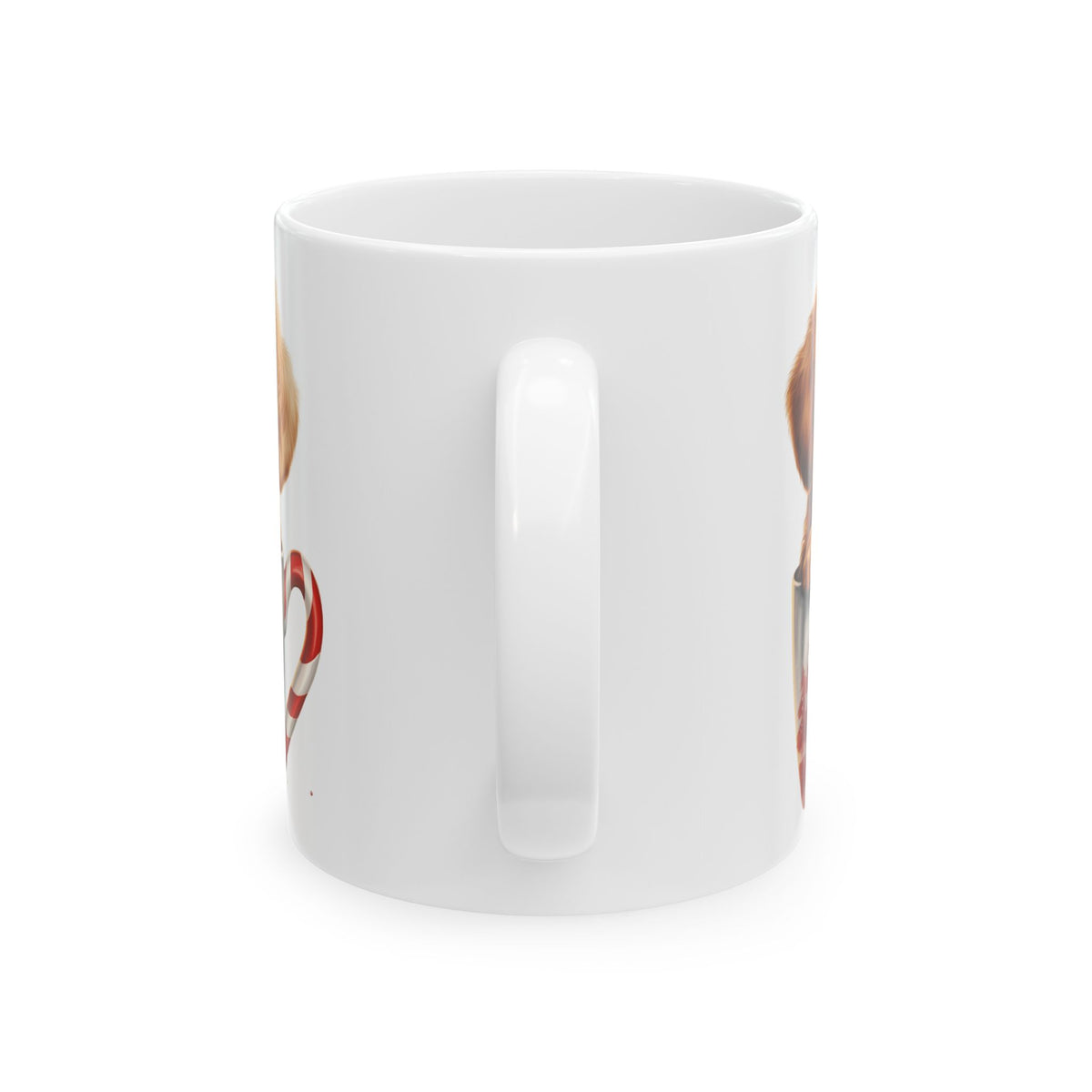 Christmas Dog Sitting In A Christmas Cup with Candy Cane Handle Christmas Mug 11oz   Item #397737