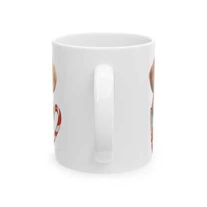 Christmas Dog Sitting In A Christmas Cup with Candy Cane Handle Christmas Mug 11oz   Item #397737