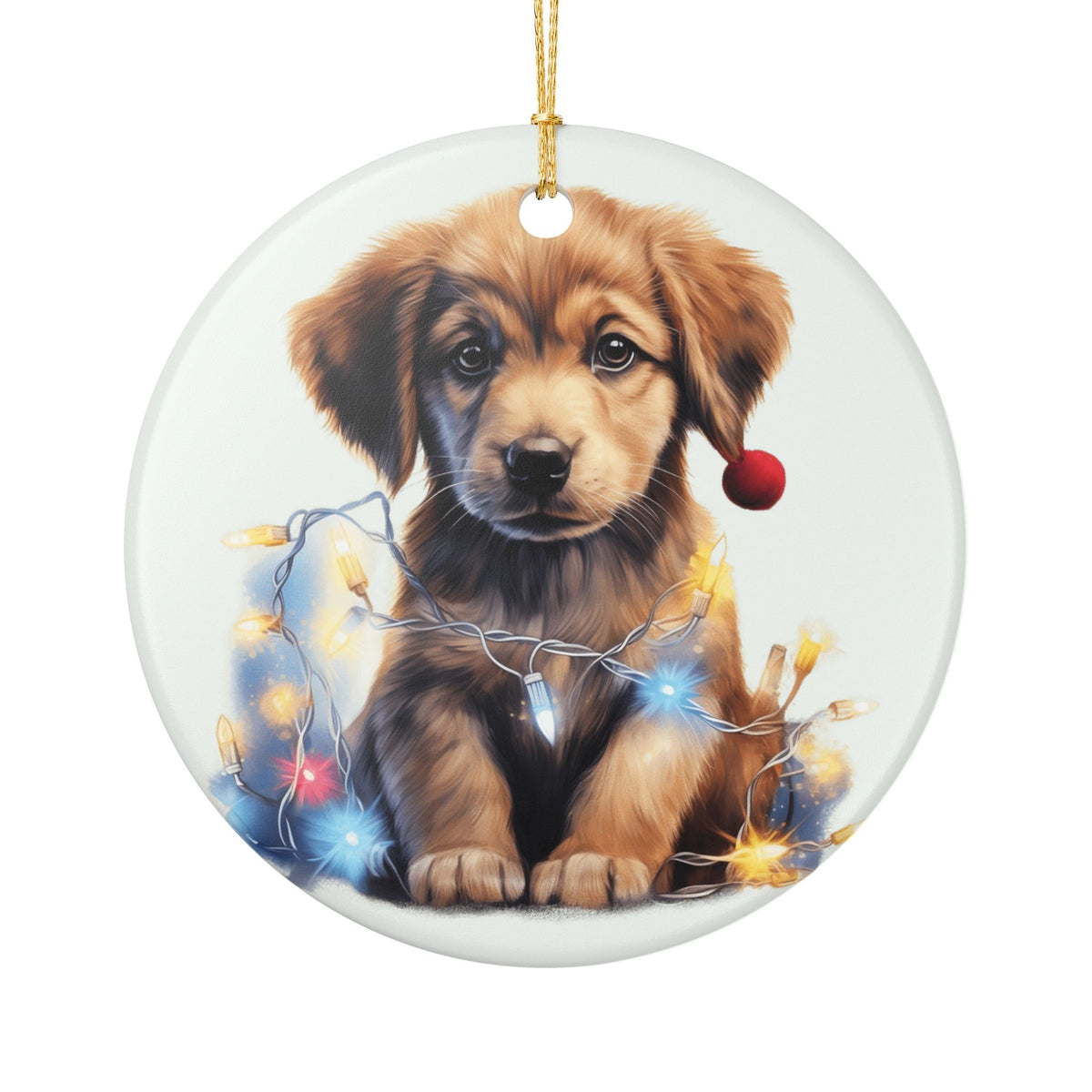Ceramic Christmas Ornament – Adorable Puppy with Festive Lights   Item #559568
