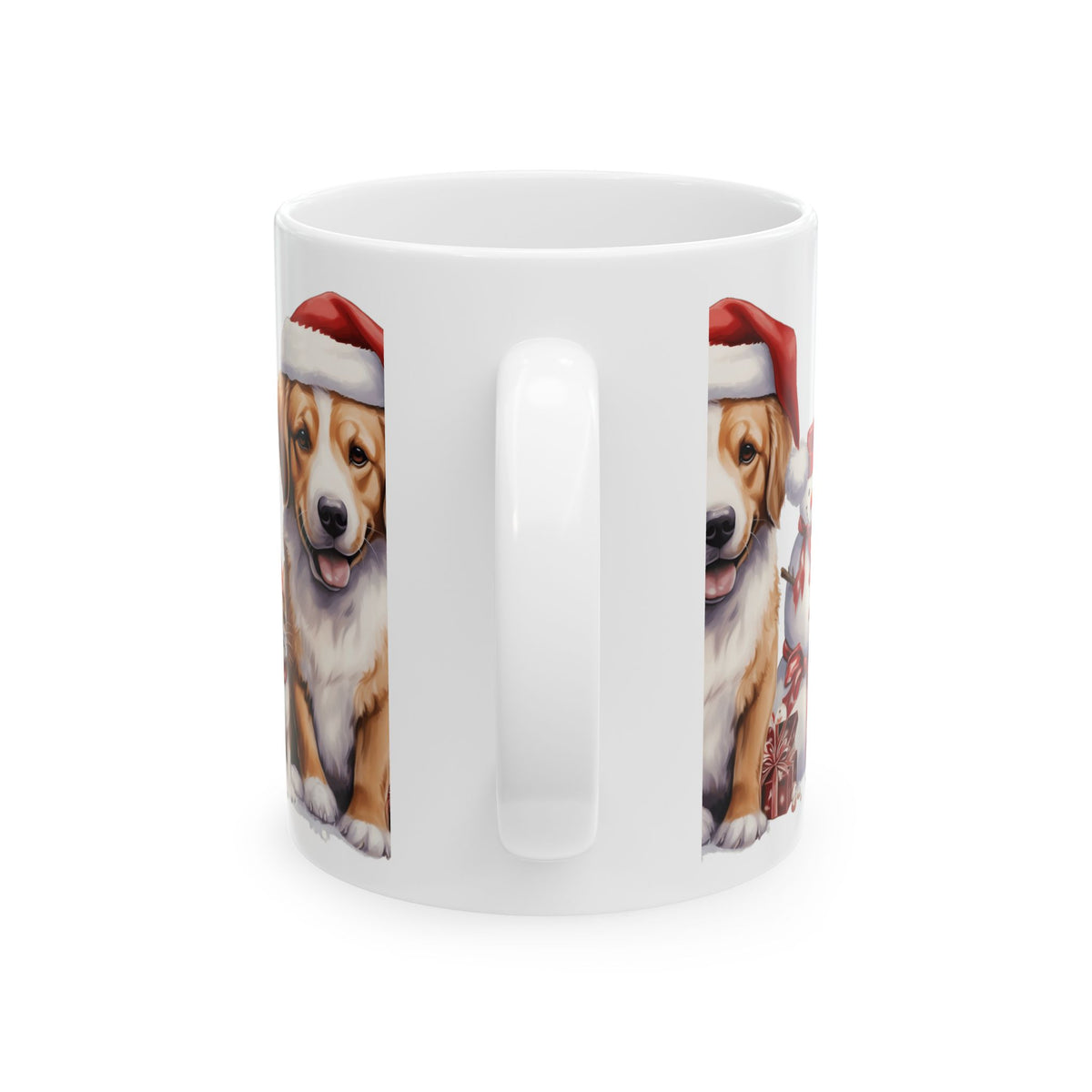 Christmas Dog Ceramic Mug – Festive Puppy with Snowman and Holiday Gifts  11oz   Item #810851