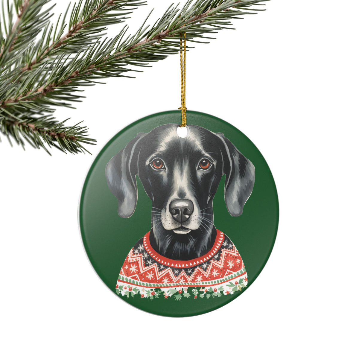 Festive Dog In Sweater Christmas Ceramic Ornament   Item #742744