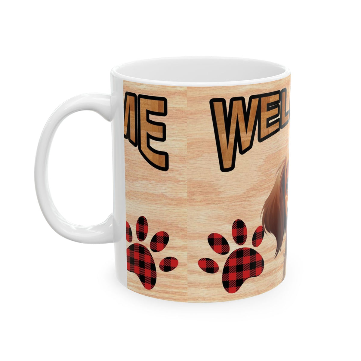 Welcome Dog Ceramic Mug – Cute Puppy Paw Print Coffee Cup 11oz   Item #770161