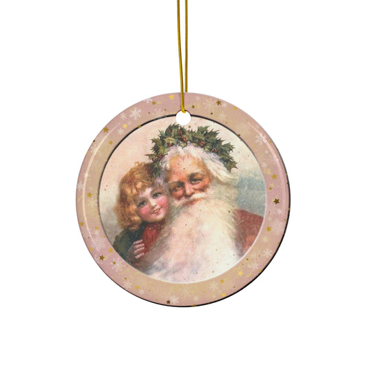 Santa And Kid Ceramic Disc Ornament      Item #4616184