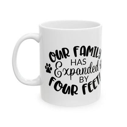 Ceramic Mug - "Our Family Has Been Expanded by Four Paws" Paw Print Coffee Cup 11oz   Item #768007