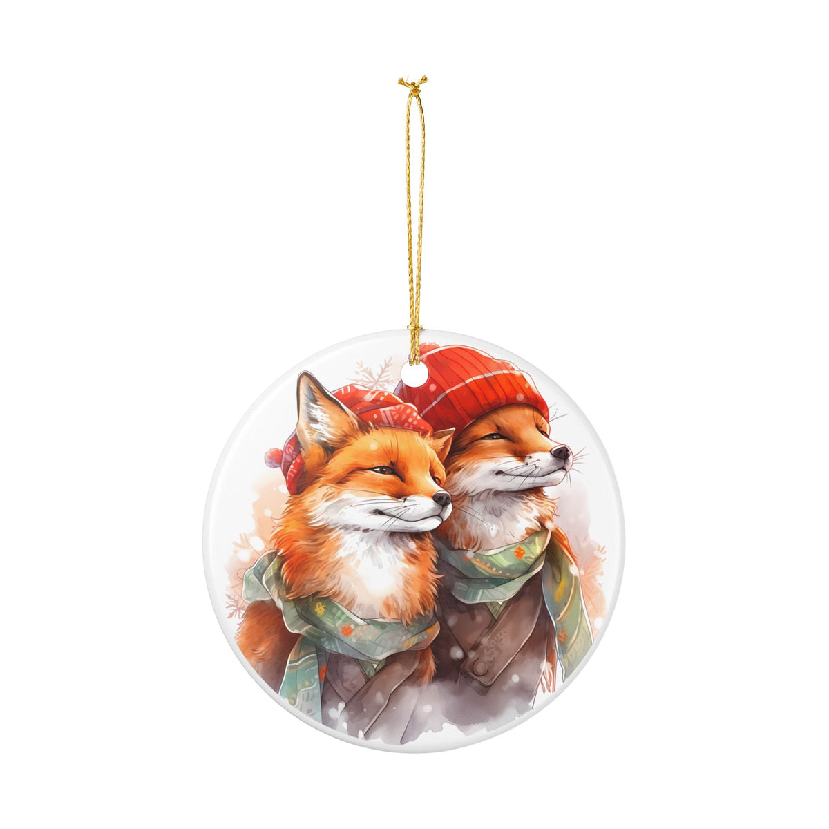 Festive Fox Couple Ceramic Christmas Ornament   Item #276895